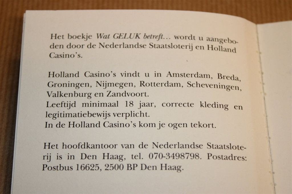 Wat Geluk Betreft — Staatsloterij & Holland Casino, Ophalen of Verzenden, Gelezen