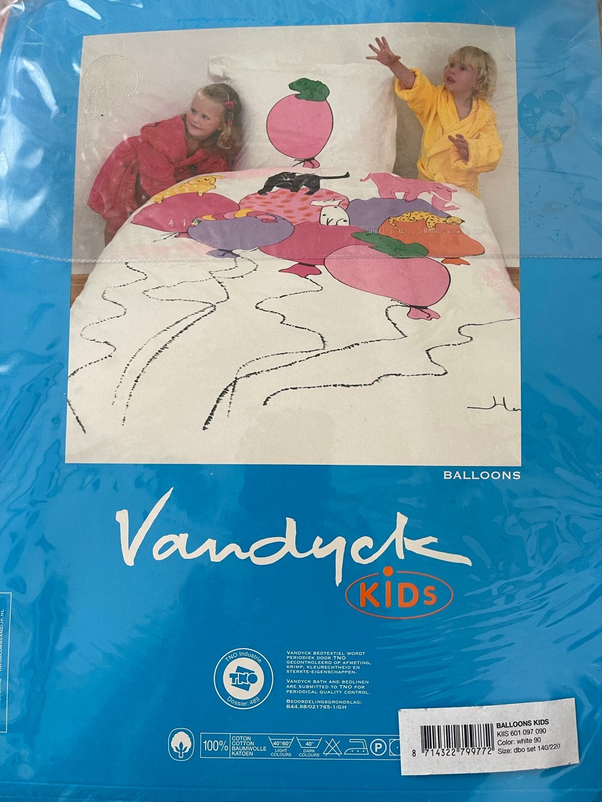 Vandyck Kids Dekbedovertrek Ballonnen 140x220 cm, Huis en Inrichting, Slaapkamer | Beddengoed, Ophalen of Verzenden, Nieuw, Wit