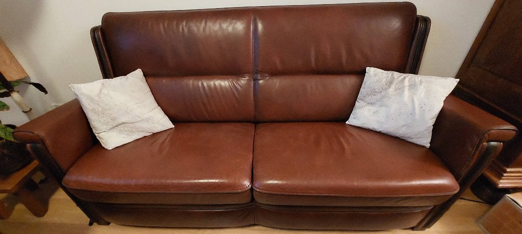 Leren bankstel en 2 leren fauteuils, Huis en Inrichting, Banken | Bankstellen, Ophalen, Klassiek, 150 tot 200 cm, Tweepersoons