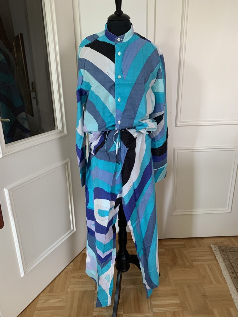Emilio PUCCI iconisch vintage pak, broek + tuniek, azurblauw, Kleding | Dames, Maat 38/40 (M), Kostuum of Pak, Zo goed als nieuw