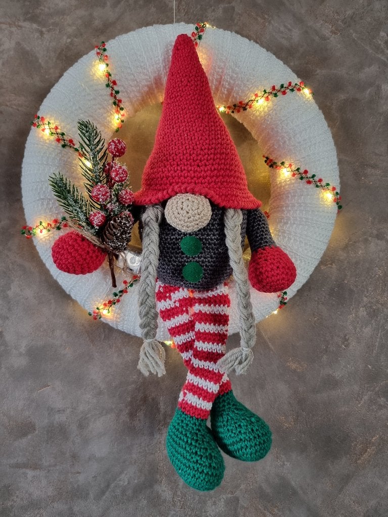 Verlichte kerst krans met gnome, Ophalen of Verzenden, Nieuw