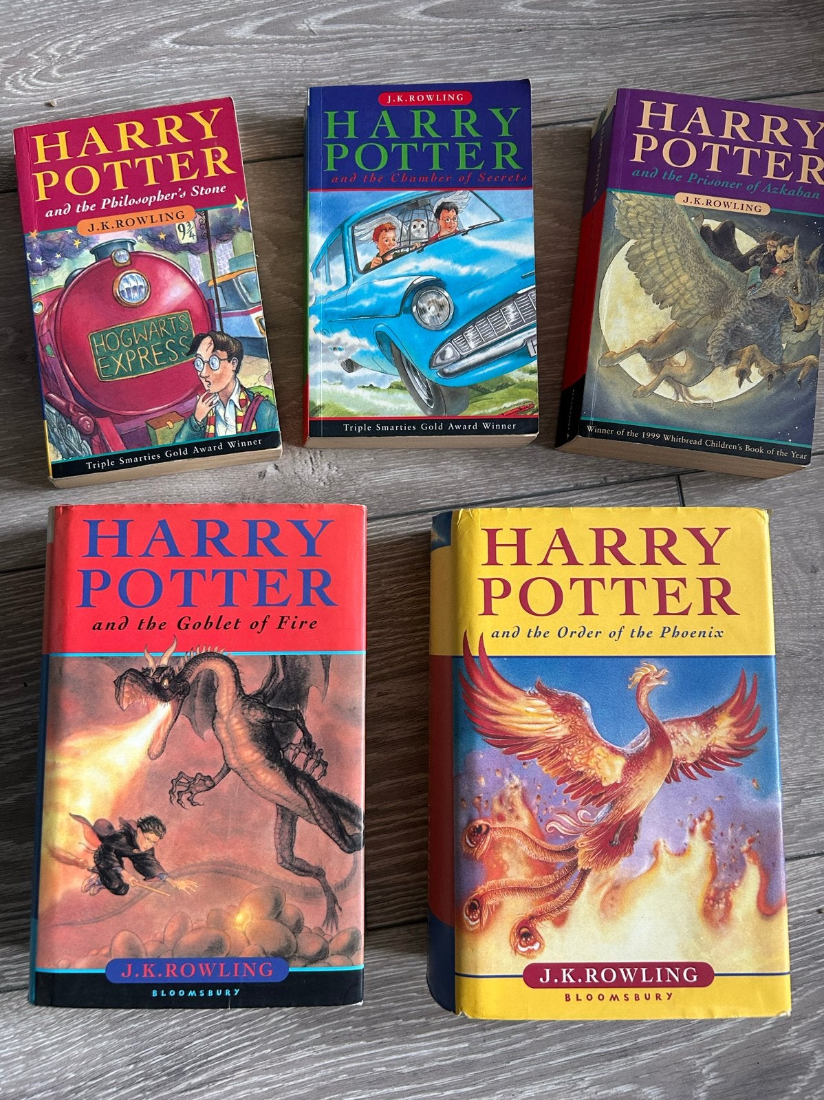 Harry Potter boekenreeks - 5 delen van J.K. Rowling, Ophalen of Verzenden, Gelezen, Fictie