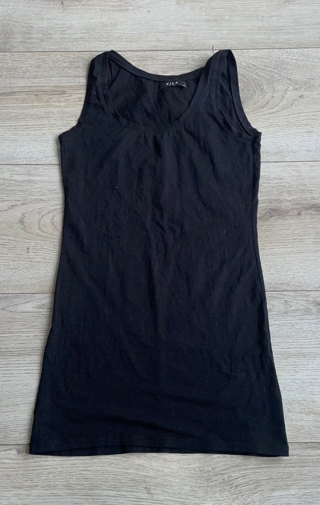 Vila zwart hemd zwarte singlet s/m shirt top longtop, Verzenden, Zwart, Zo goed als nieuw, Maat 36 (S)