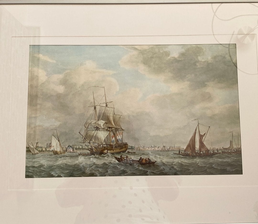 Zeefdruk van zeilschepen op woelige zee, Antiek en Kunst, Ophalen