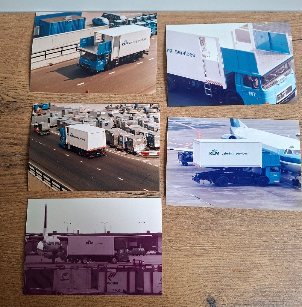 KLM Catering Services Foto's - Set van 5, Ophalen of Verzenden, Zo goed als nieuw, Kaart, Foto of Prent