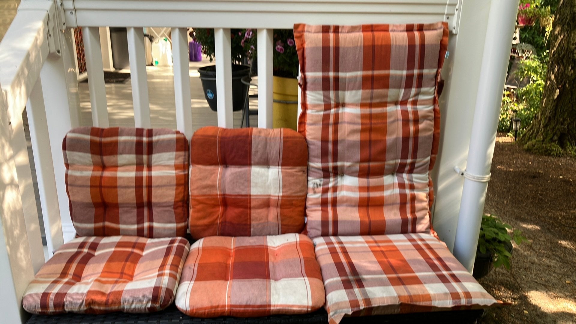 Tuinstoel stoelkussens oranje, Tuin en Terras, Ophalen, Gebruikt