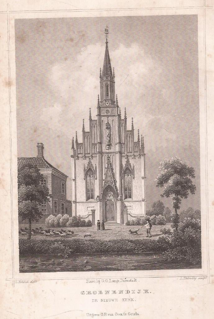 Groenendyk. De nieuwe kerk Staalgravure 1858, Antiek en Kunst, 1800 - 1899, Origineel, Architectuur, Ophalen of Verzenden