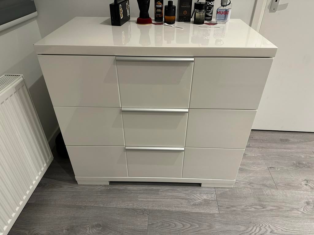 commode hoogglans wit met 3 laden, Huis en Inrichting, Kasten | Ladekasten, Gebruikt, 3 of 4 laden, Minder dan 100 cm, 25 tot 50 cm