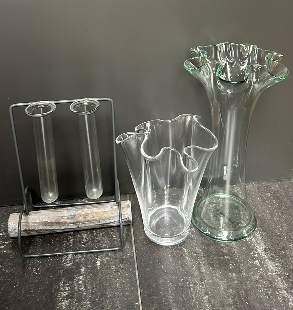 3x vaas - 3 vazen van glas, Ophalen of Verzenden, Gebruikt, Glas