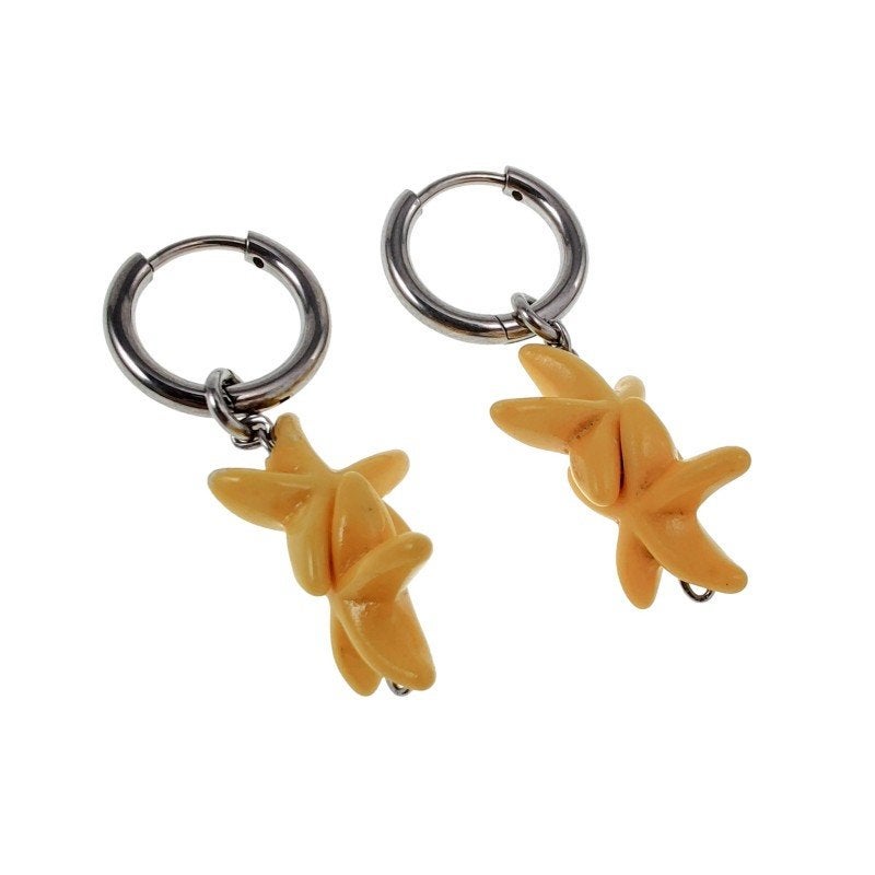 Dames Oorringen RVS Gepolijst met Gele Natuursteen Hanger, Sieraden, Tassen en Uiterlijk, Oorbellen, Overige materialen, Hangers