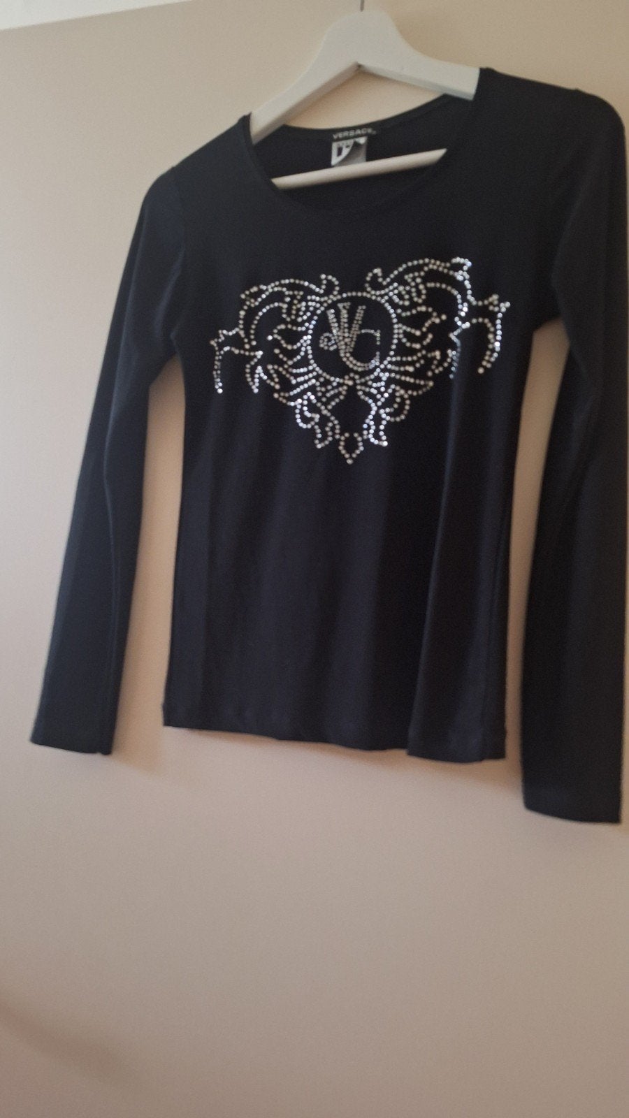 Versace T-shirt met lange mouwen en strass steentjes, Ophalen, Zwart, Versace, Lange mouw
