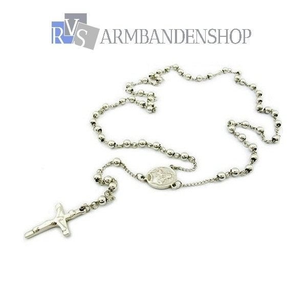 Rvs stalen rozenkrans rosary chain ketting kruisje jezus, Verzenden, Nieuw, Zilver, Overige materialen