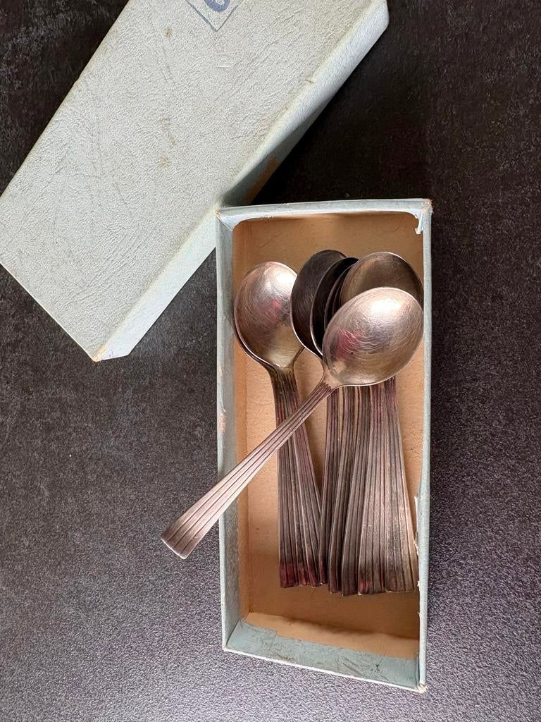 Verzilverde DE koffielepeltjes, Antiek en Kunst, Antiek | Bestek, Ophalen