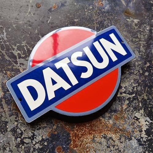 Emaille Reclamebord DATSUN Nissan Garage Dealer Vintage Bord, Verzamelen, Verzenden, Gebruikt, Reclamebord