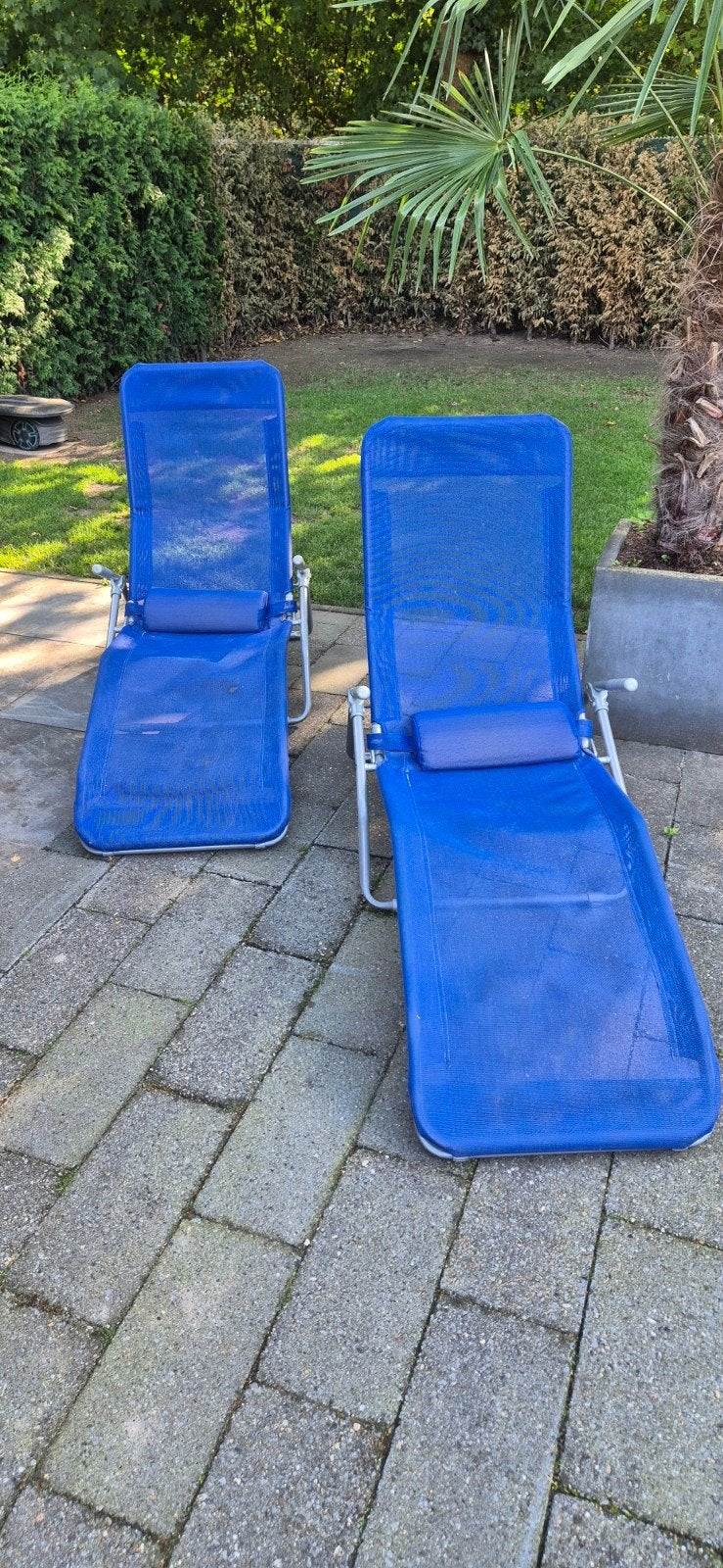 2x Inklapbare ligbedjes - Blauw, Tuin en Terras, Ligbedden, Ophalen of Verzenden