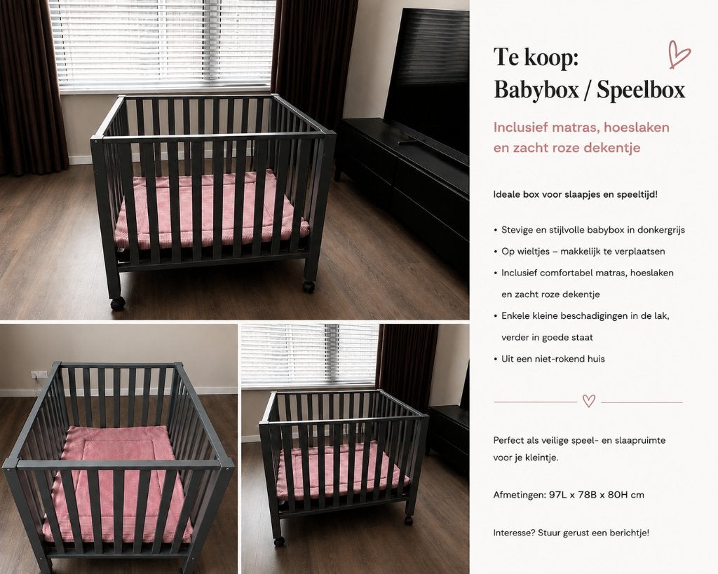 Donkergrijze babybo op wieltjes - inclusief accessoires, Ophalen, Zo goed als nieuw, Rechthoekig, In hoogte verstelbaar