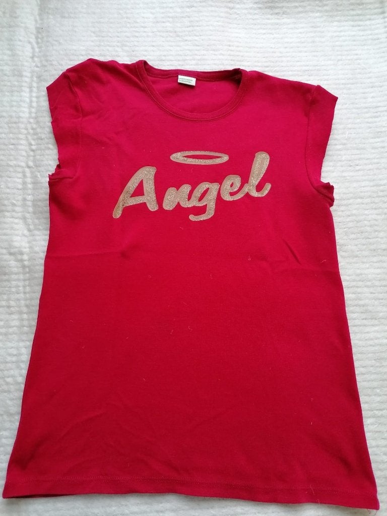United Colors of Benetton, rood t-shirt, lichtgevend Angel, Benetton, Ophalen of Verzenden, Zo goed als nieuw, Korte mouw