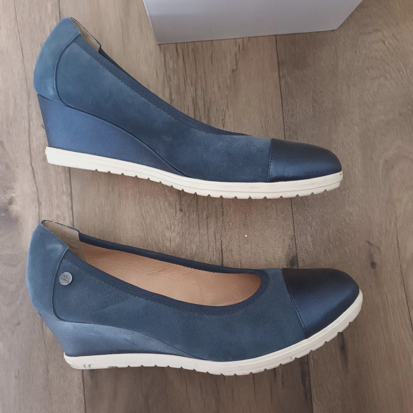 No Stress ( manfield) damesschoen - ballerina met sleehak mt, Ophalen, No stress manfield, Blauw, Zo goed als nieuw