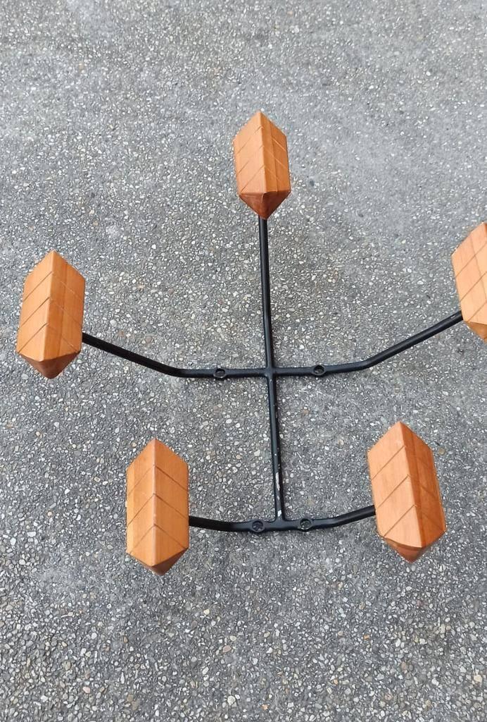 Vintage teakhout en metaal kapstok wandkapstok, 40 x 40 cm, Huis en Inrichting, Woonaccessoires | Kapstokken, Wandkapstok, Tweedehands