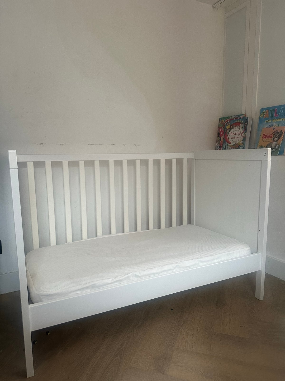 IKEA SUNDVIK babybedje - Wit, meegroei ledikant, Ophalen, Gebruikt, 70 tot 85 cm, 140 tot 160 cm