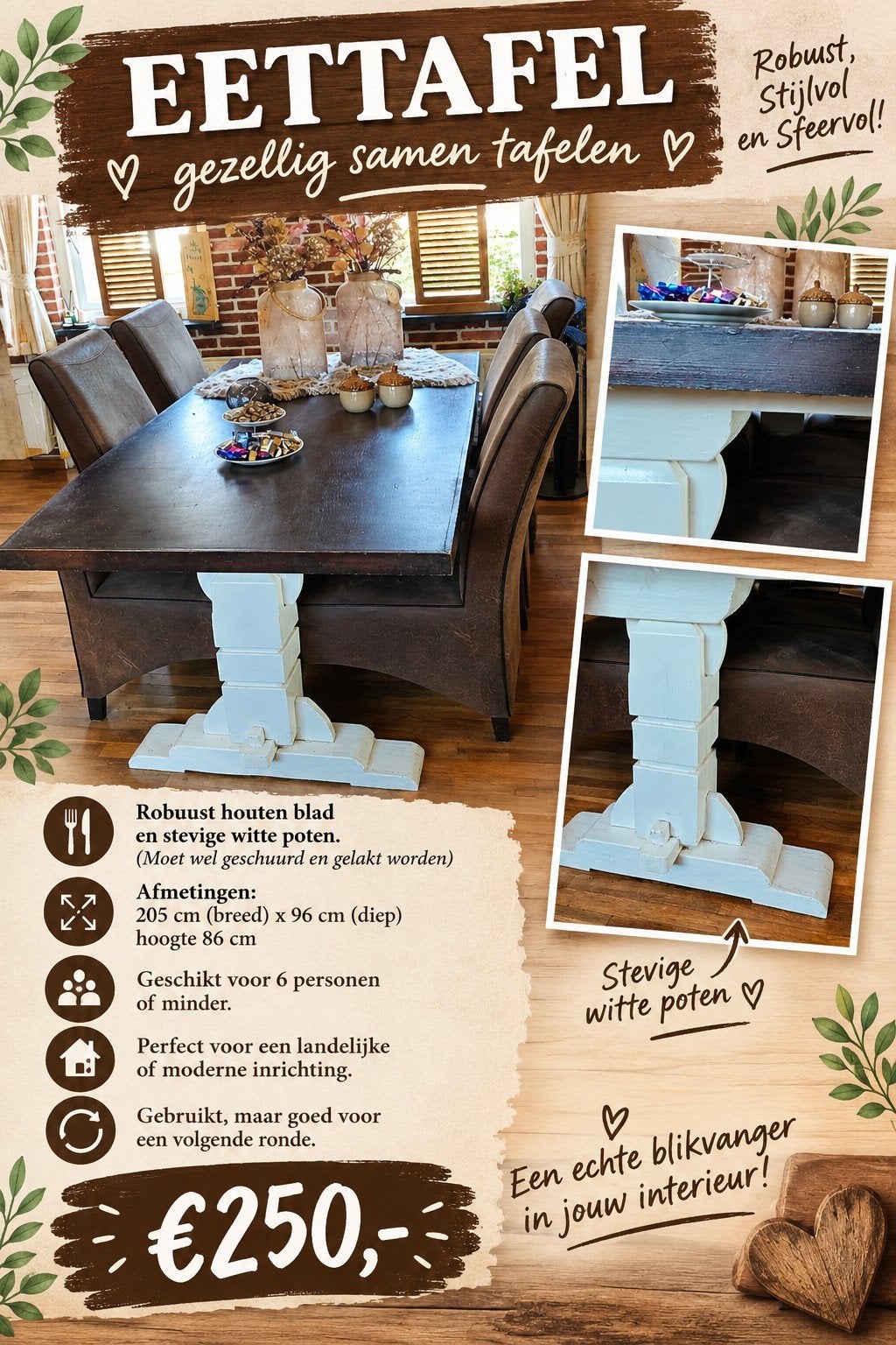 kloostertafel, Huis en Inrichting, Gebruikt, Eikenhout, 200 cm of meer, Vijf personen of meer