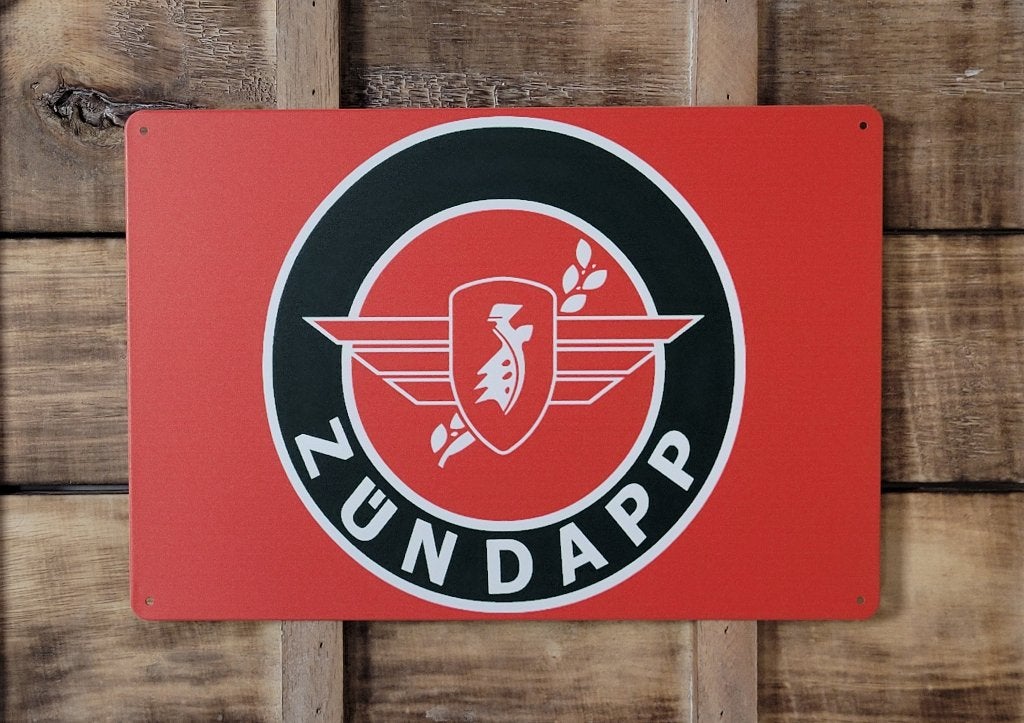 Zundapp logo rood reclamebord van metaal wandbord deco, Reclamebord, Info@deconoord.nl, Deco Noord, Nieuw