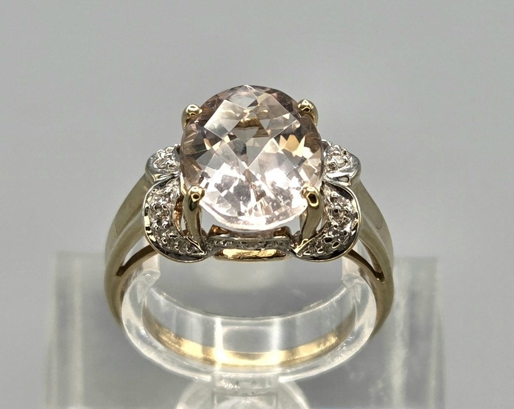 Gouden Vintage ring edelsteen morganiet en diamant. 2026/613, Overige kleuren, ., Ophalen of Verzenden, Zo goed als nieuw