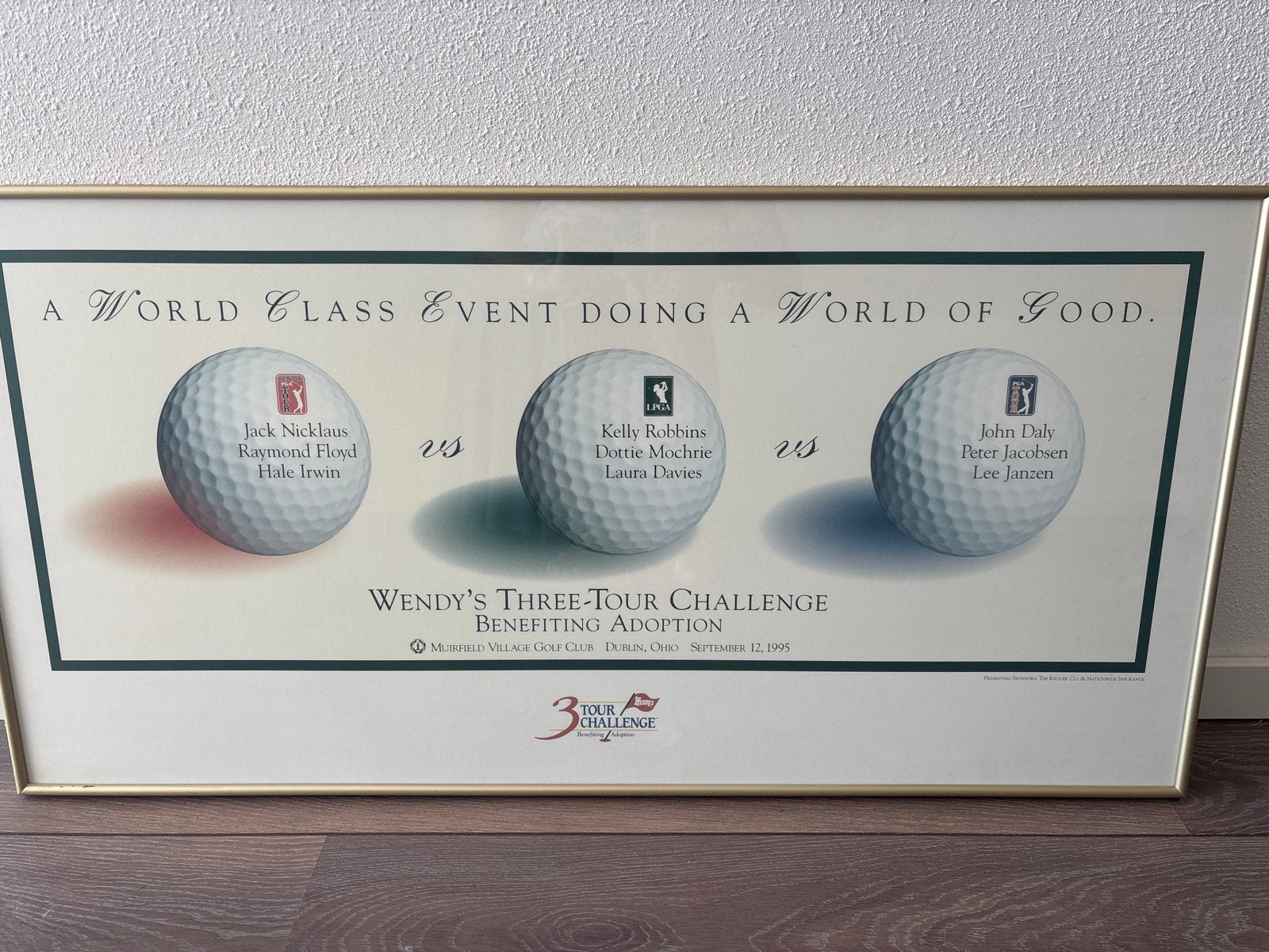 Wendy's Three-Tour Challenge Golf Poster 1995, Ophalen, 50 – 75, Gebruikt, 75 tot 100 cm
