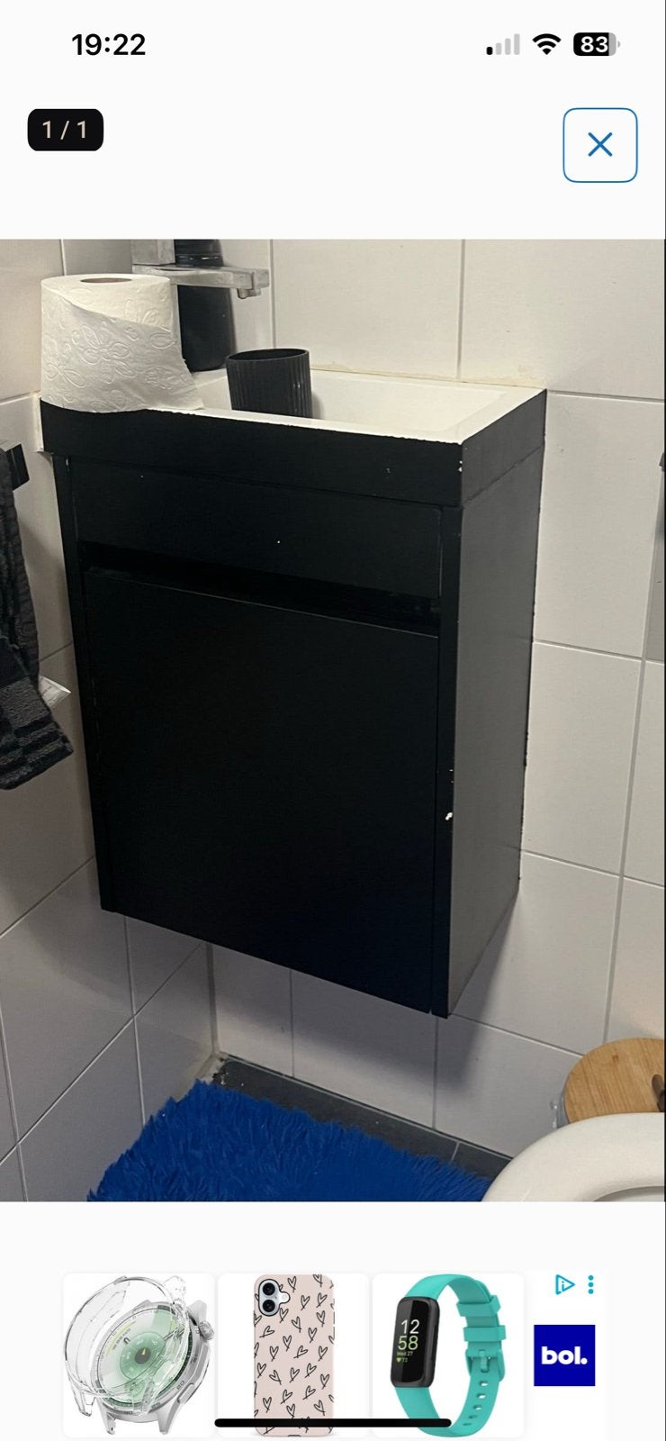 Zwarte Wastafelkast met Wastafel - Gebruikt, Ophalen, Minder dan 50 cm, Gebruikt, Minder dan 100 cm