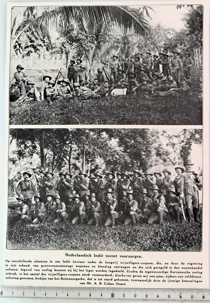 Leger Indië 1915; 2x een groep vrijwilligers te Buitenzorg, Verzenden, Voor 1940, Gebruikt, Overige onderwerpen