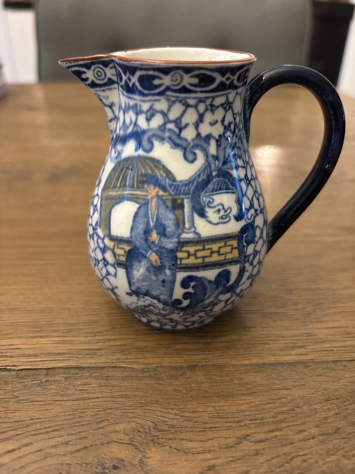 Antieke Delfts Blauwe Melkkan met Oosterse Scènes, Antiek en Kunst, Ophalen of Verzenden