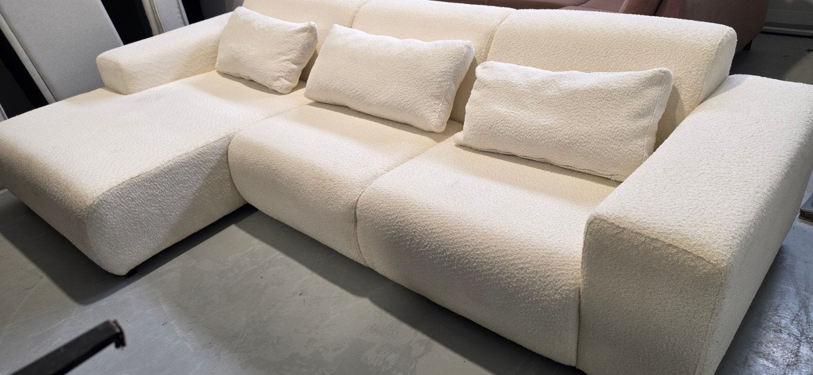 Grote Hoekbank Bouclé/Teddy Stof eierkamp, Ophalen, Gebruikt, 300 cm of meer, Onbekend