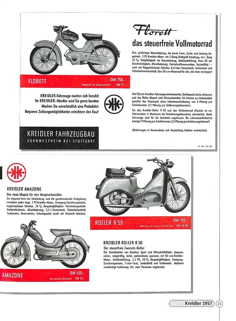 Kreidler Prospekte 1950-1982, Ophalen of Verzenden, Nieuw, Johann Kleine Vennekate, Merk of Model