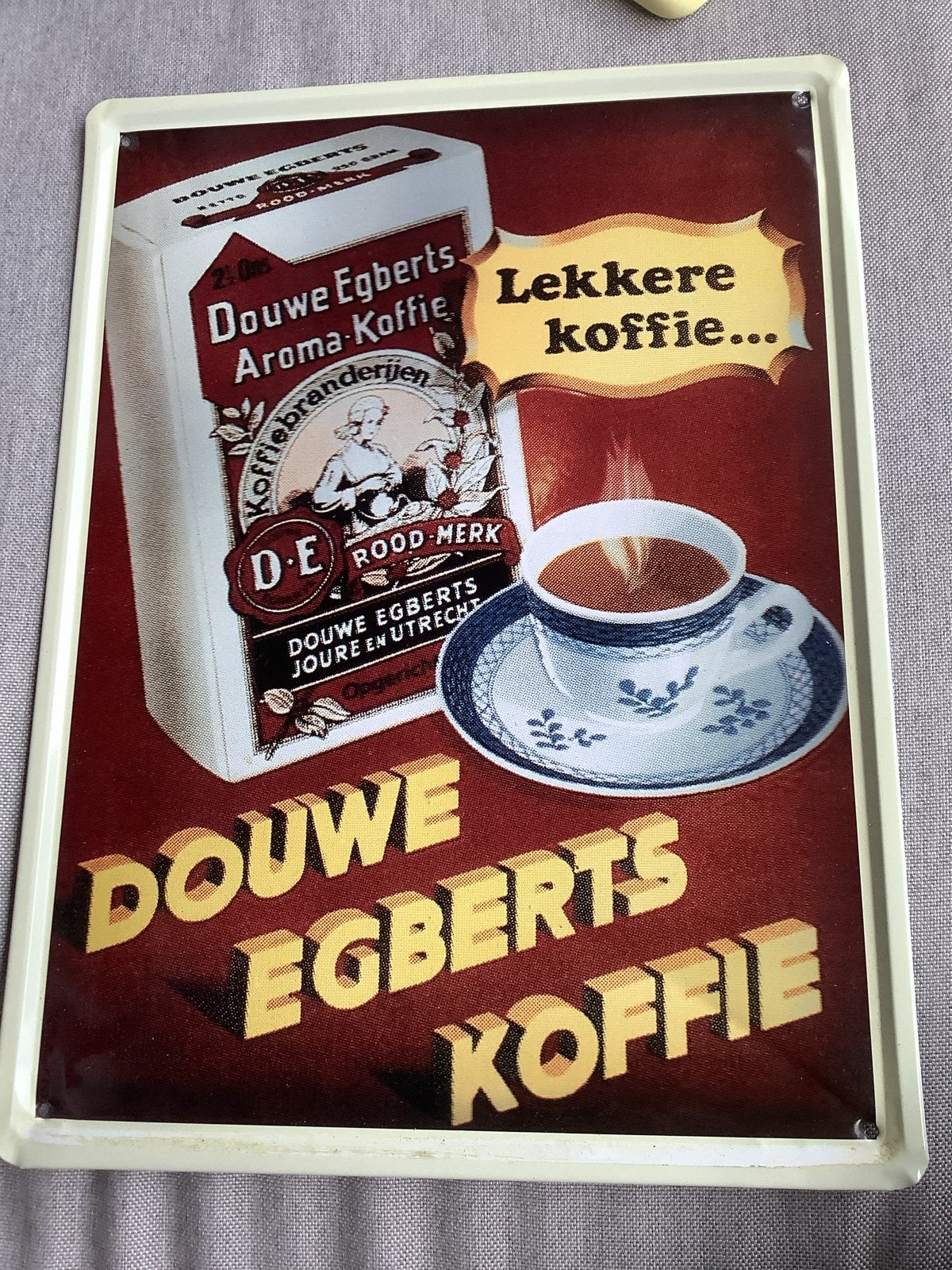 Vintage Douwe Egberts Koffie Reclamebord - Lekker Koffie, Ophalen of Verzenden, Gebruikt, Reclamebord