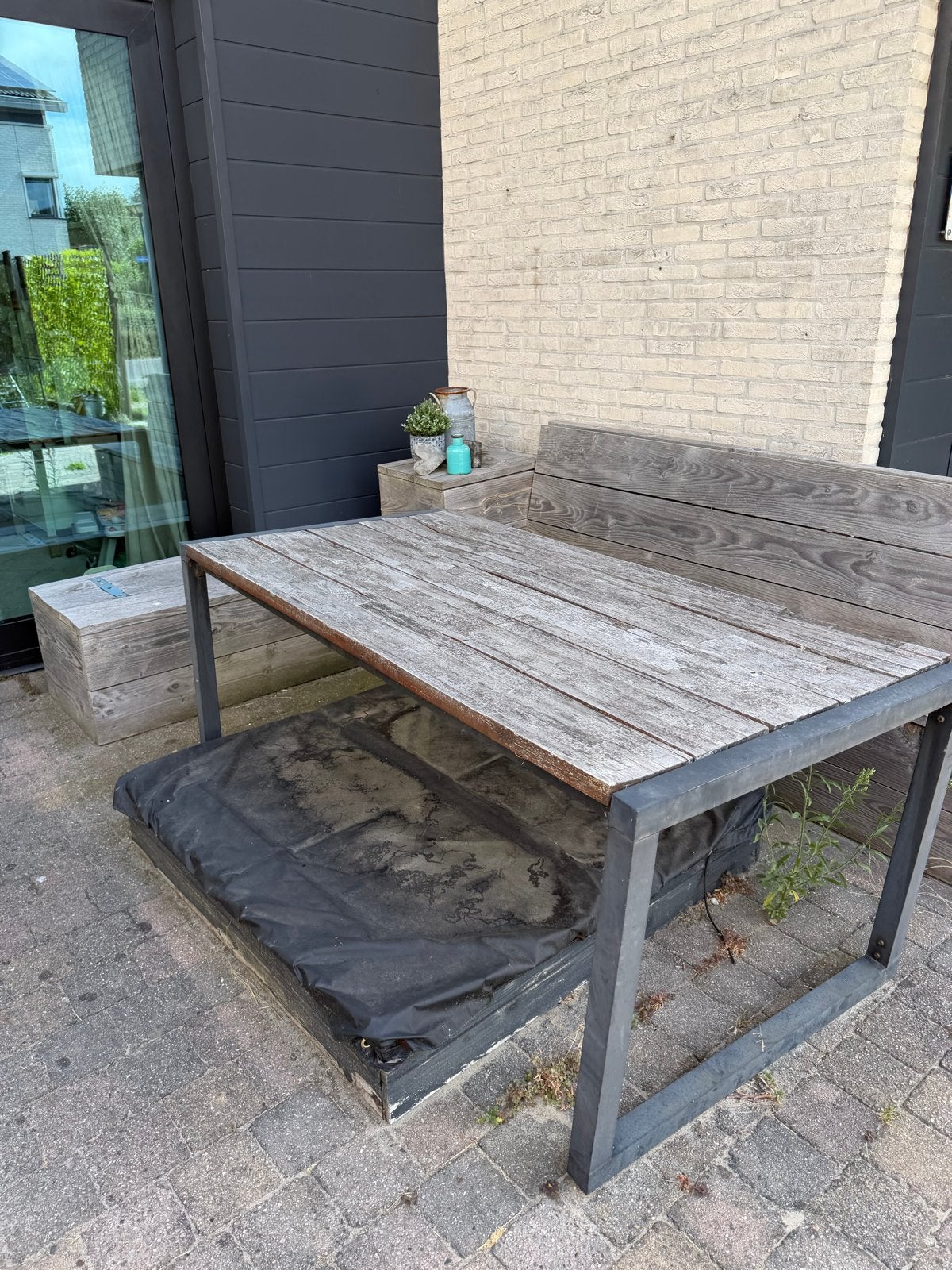 Robuuste houten tuinset met bank en tafel, Tuin en Terras, Tuinbanken, Ophalen, Gebruikt, Hout