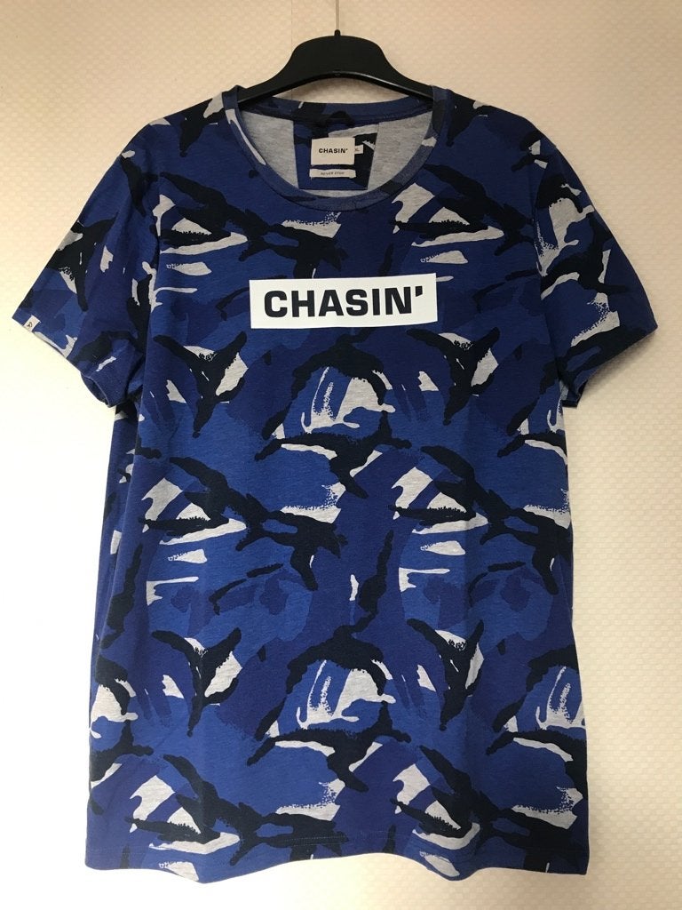 Blauw Chasin heren t-shirt never stop, Kleding | Heren, T-shirts, Zo goed als nieuw, Maat 56/58 (XL), Blauw, Ophalen of Verzenden