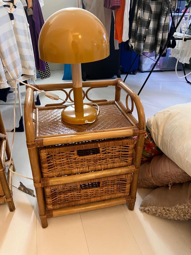 Vintage rotan nachtkastjes, Huis en Inrichting, Slaapkamer | Nachtkastjes, Ophalen, Gebruikt, Minder dan 45 cm, Minder dan 55 cm