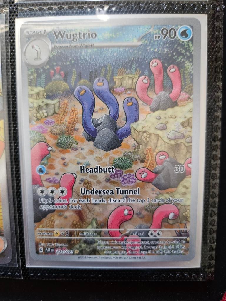 Pokemon Wugtrio 224/091 Paldean Fates, Ophalen of Verzenden, Zo goed als nieuw, Losse kaart, Foil