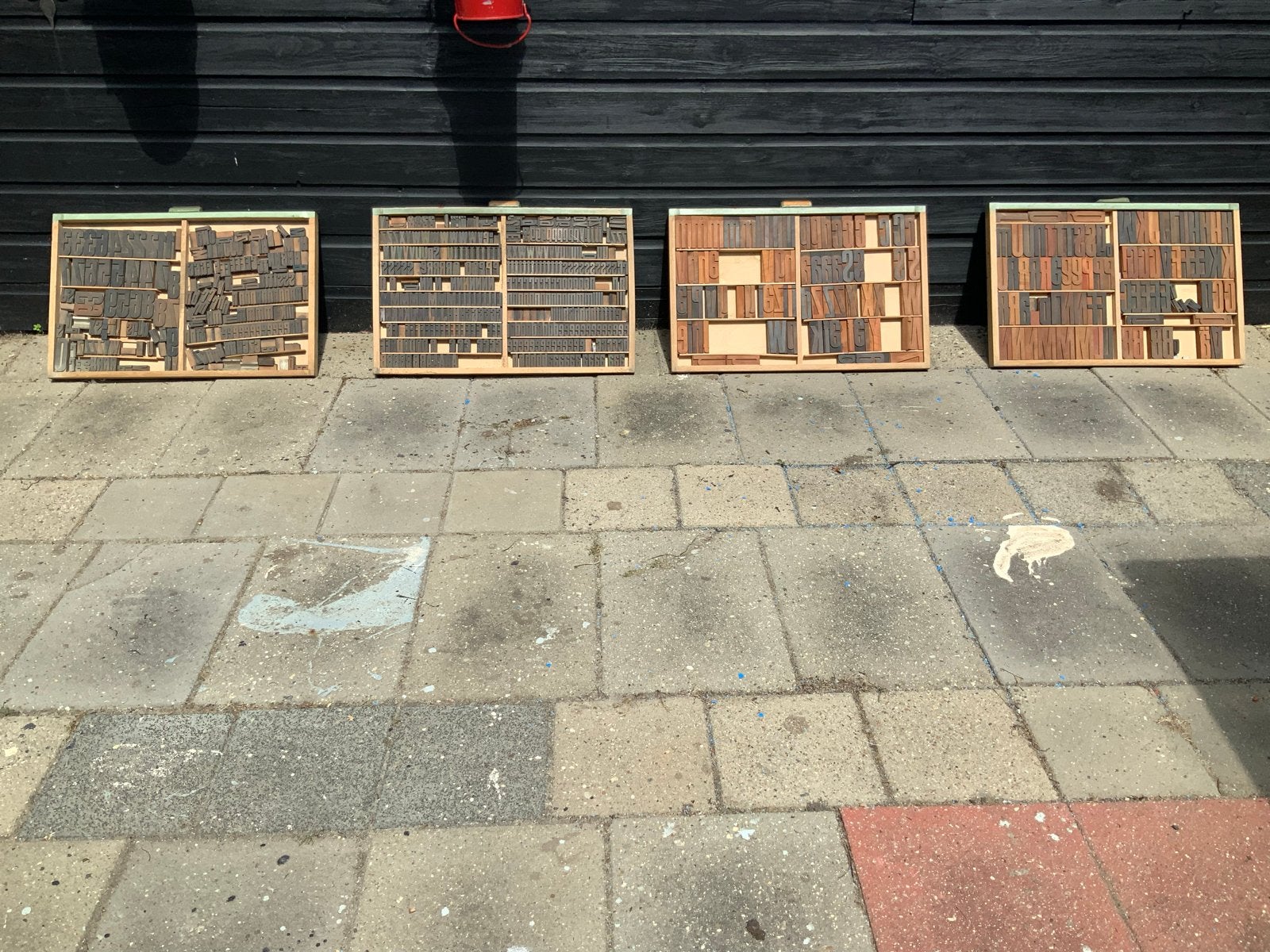 Antieke houten drukletters - Set van 4 laden, Ophalen