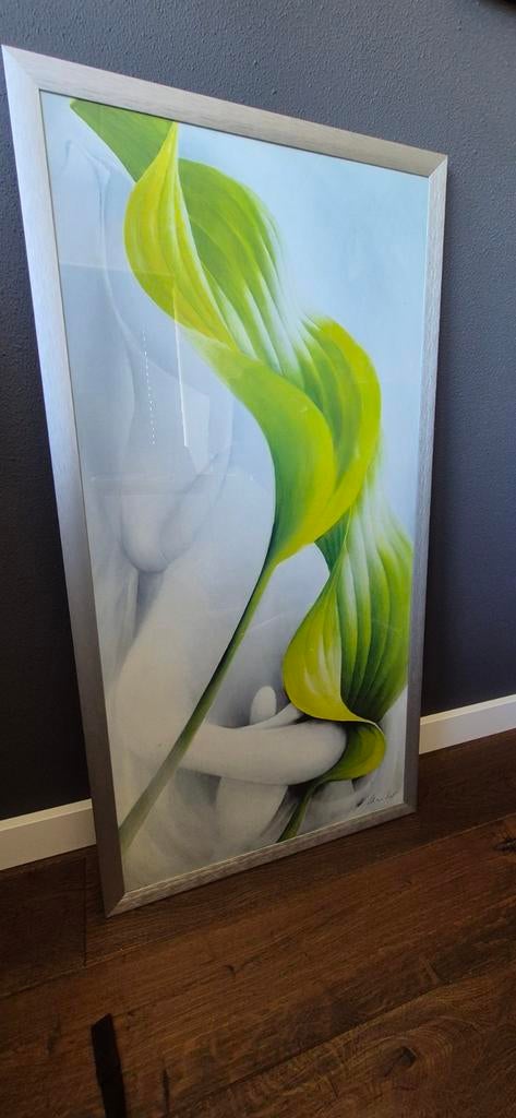 Modern schilderij met bloemmotief in lijst, Antiek en Kunst, Ophalen of Verzenden
