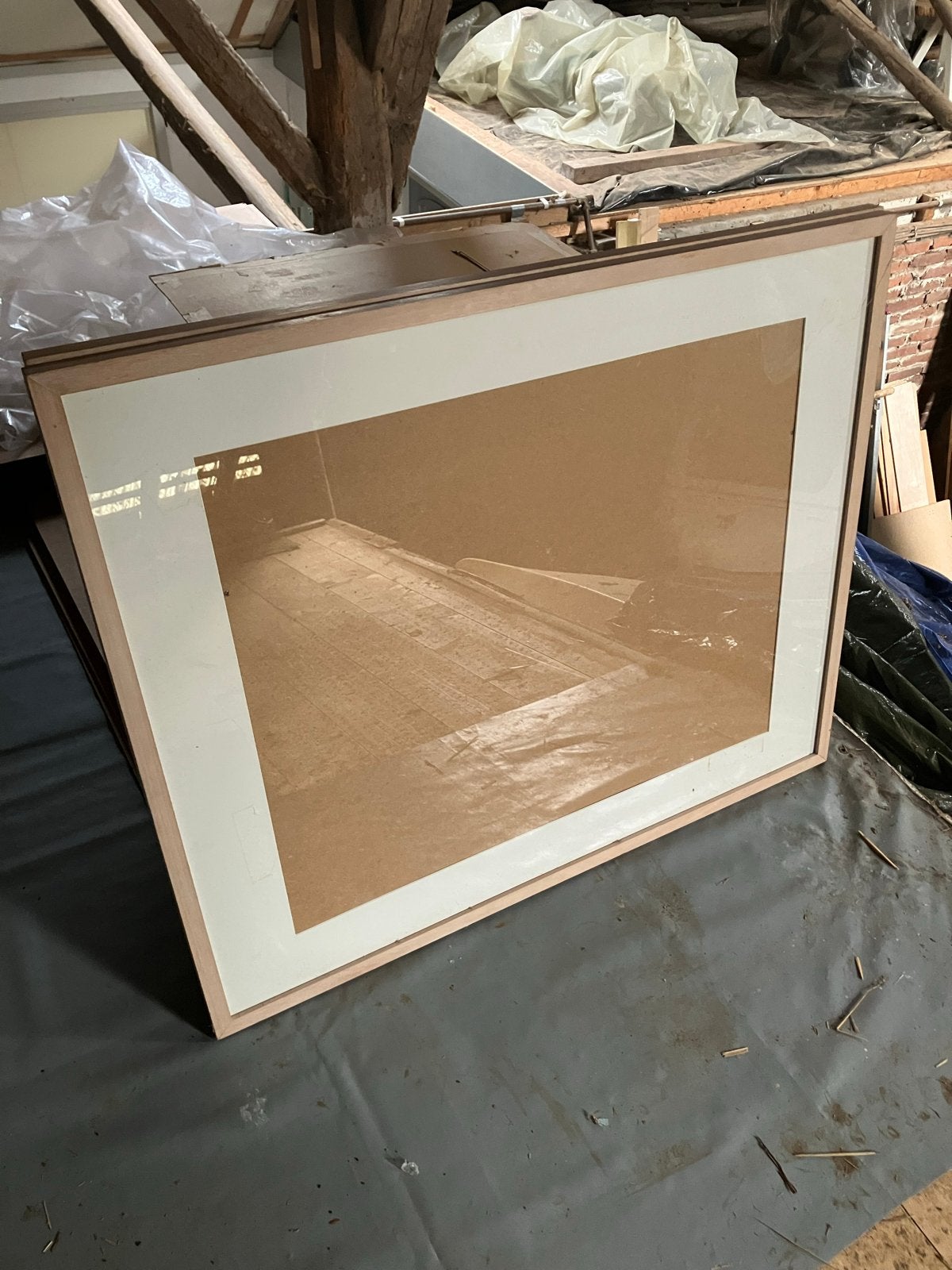 Houten schilderijlijsten met passe-partout en glas, Ophalen, Bruin, Gebruikt, Schilderijlijst