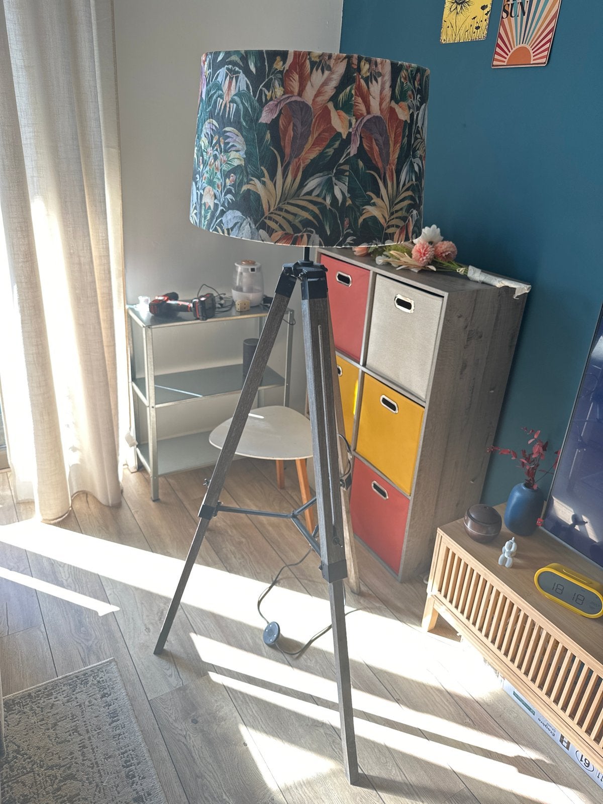 Staande lamp met tropische print kap, Ophalen, E27 (groot), Zo goed als nieuw, 150 tot 200 cm