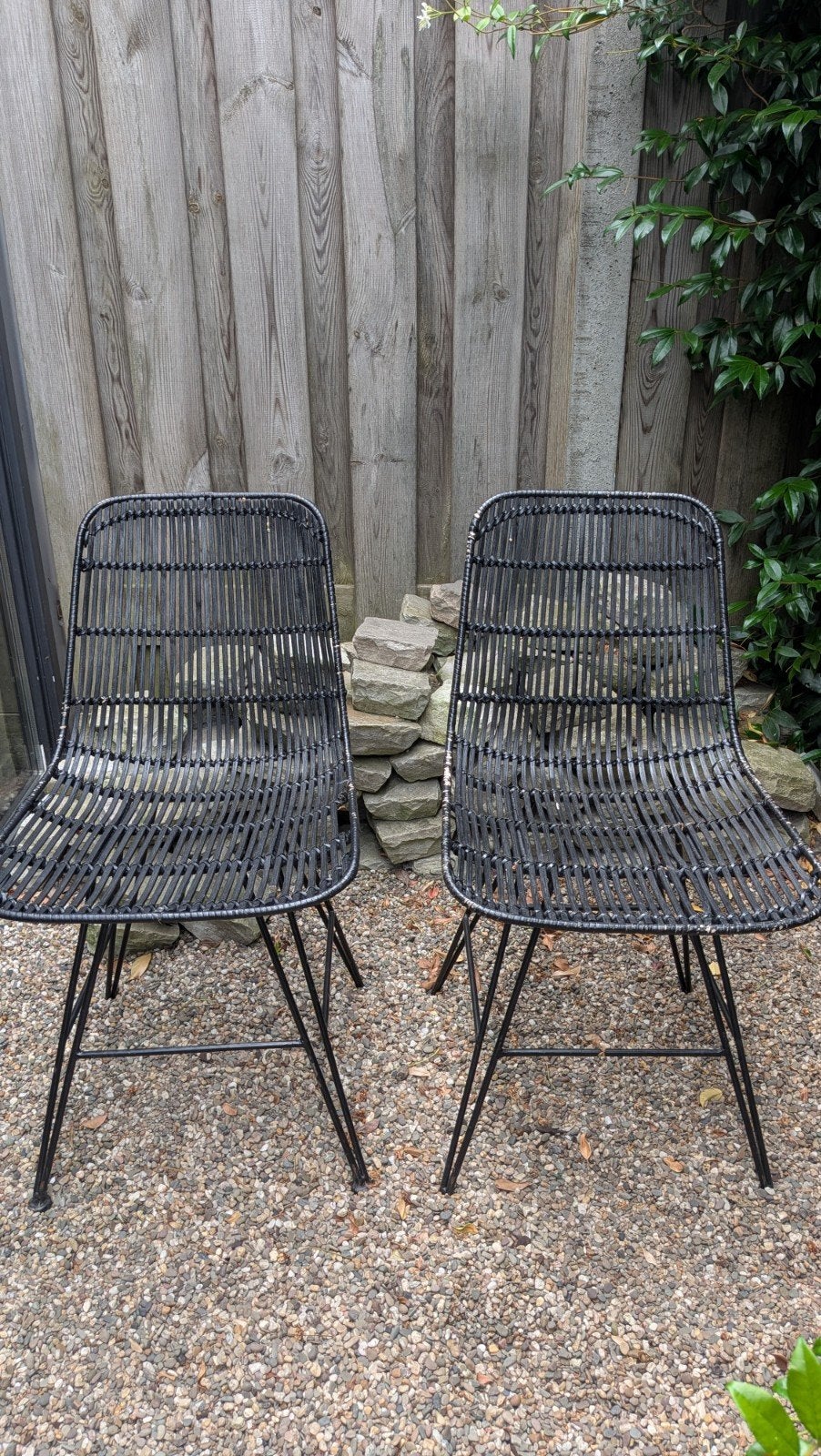 2 zwarte HK-living rotan stoelen - Boho zitje, Huis en Inrichting, Stoelen, Ophalen, Gebruikt, Twee, Zwart