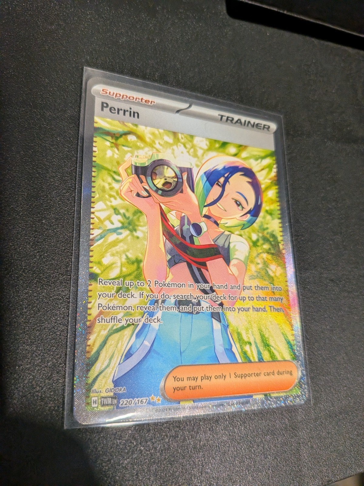 Perrin Supporter Trainer Kaart Pokémon TCG 220/167, Ophalen of Verzenden, Zo goed als nieuw, Losse kaart, Foil