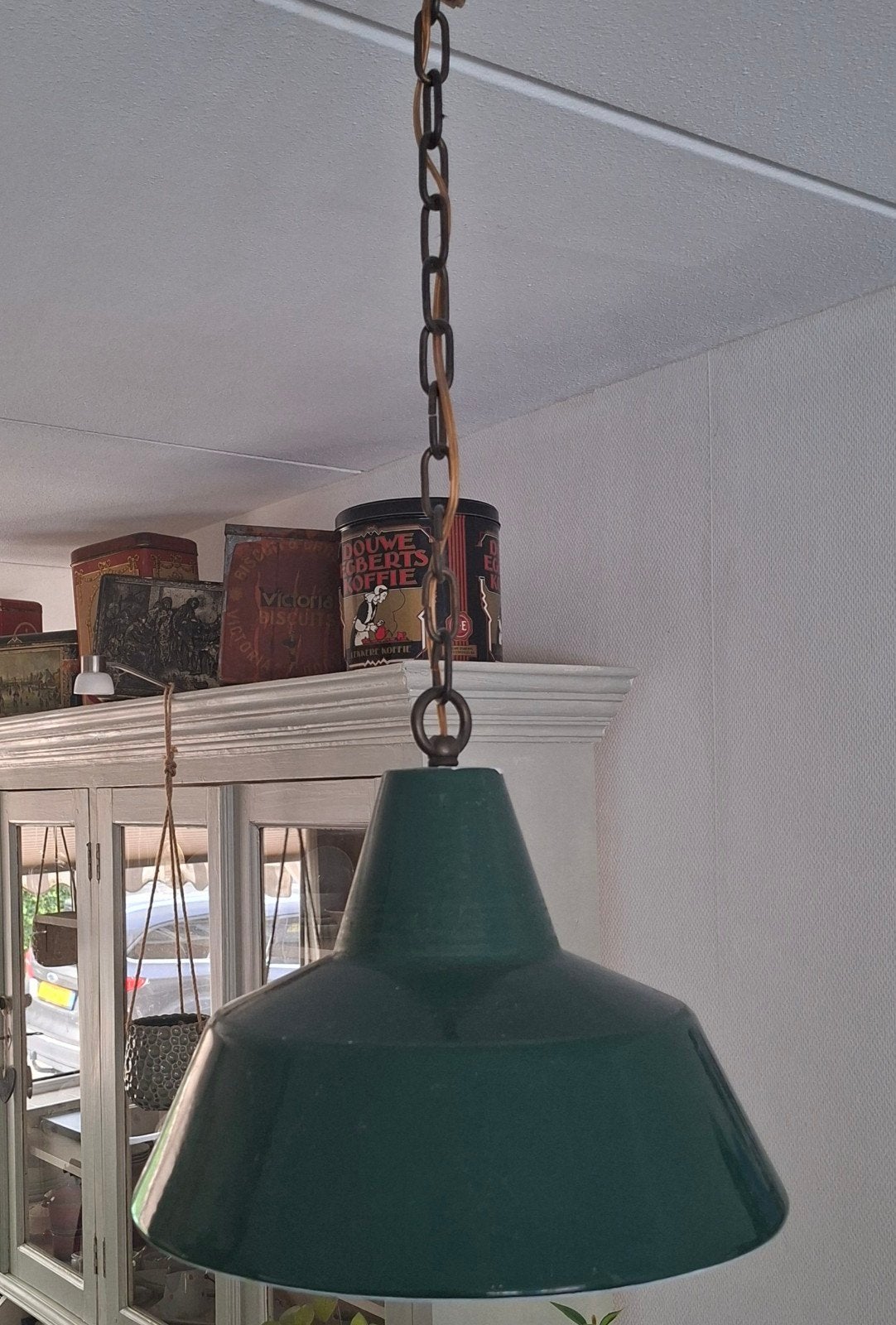 Groene emaille lamp, Huis en Inrichting, Lampen | Hanglampen, Ophalen of Verzenden