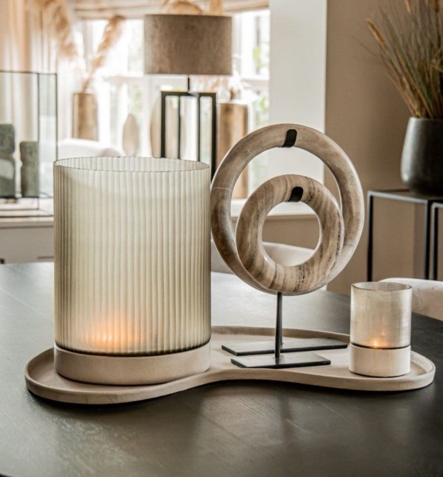 Luxe design ornament ring op standaard L beige / travertine, Meerkleurig, Overige materialen, Overige stijlen, Nieuw