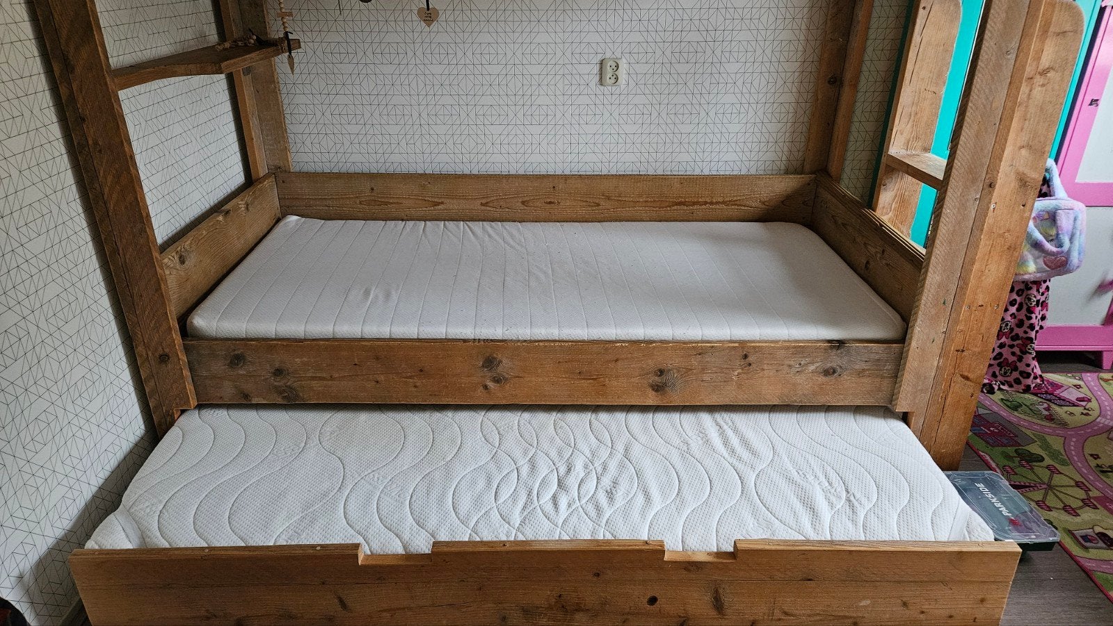 prachtig stapelbed van steigerhout voor 3 matrassen, Huis en Inrichting, Ophalen, Gebruikt, 90 cm, 160 tot 180 cm