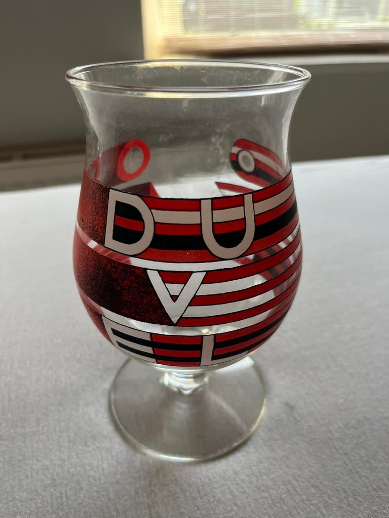 Duvel glas Stefan Glerum | uniek, Ophalen of Verzenden, Zo goed als nieuw, Bierglas