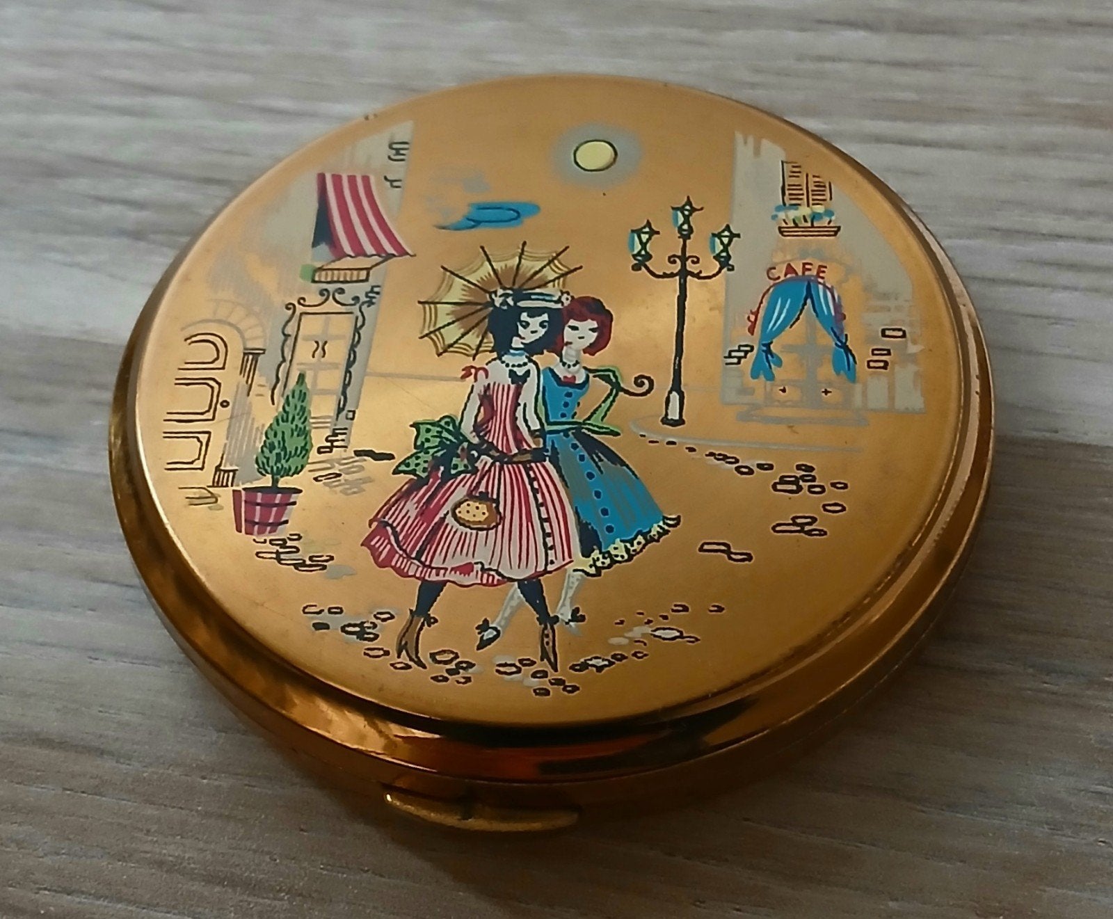 Antieke Poederdoos Handbeschiderd Made In Great Britain 1950, Sieraden, Tassen en Uiterlijk, Uiterlijk | Cosmetica en Make-up