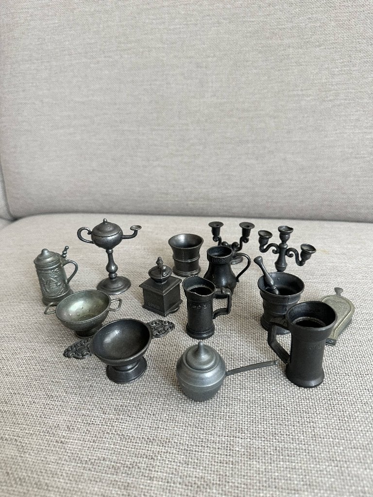 Vintage tinnen miniaturen 14 stuks Made in England & France, Antiek en Kunst, Verzenden